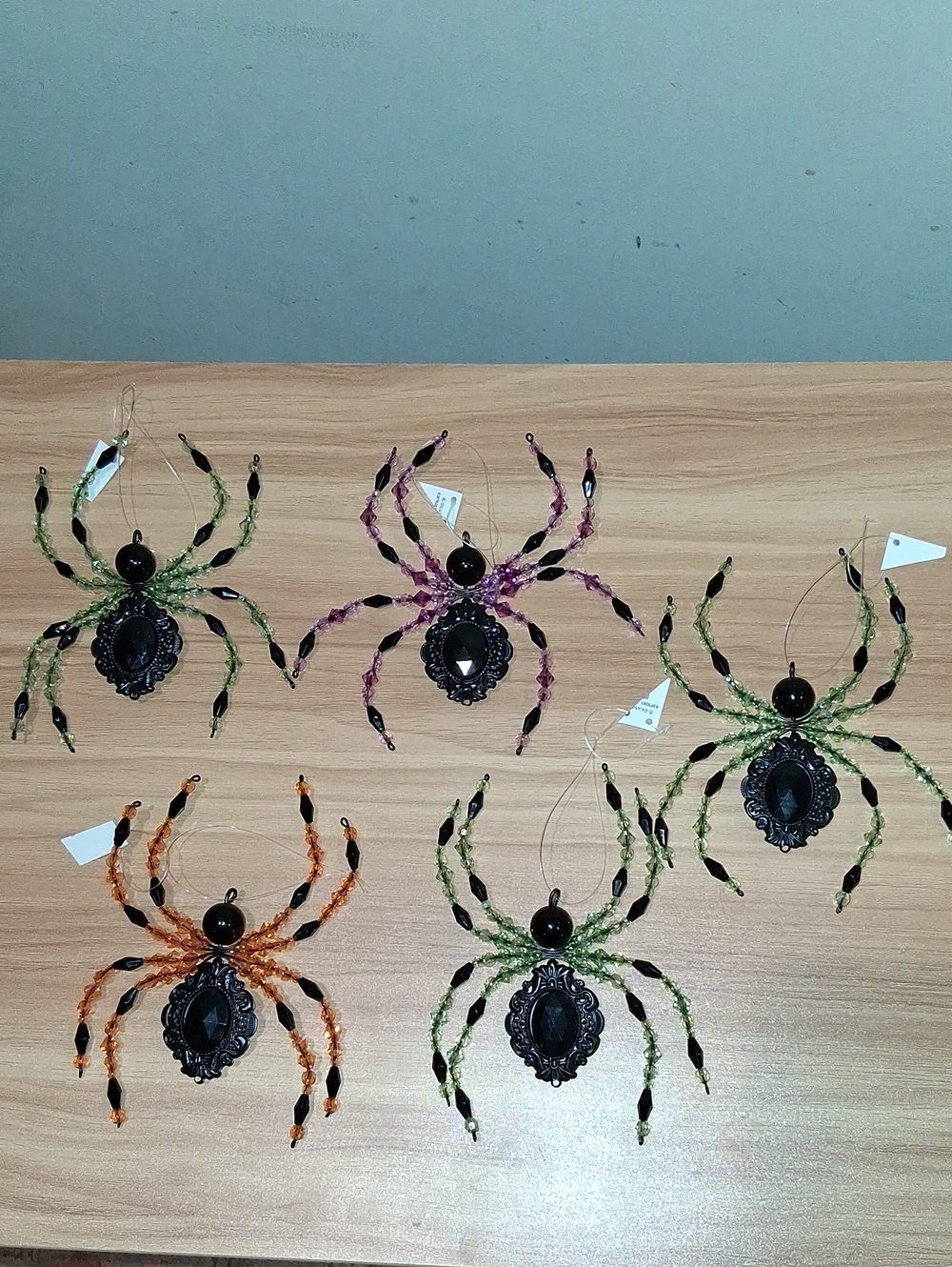 Beaded Spider Ornaments - Green, Purple, Orange